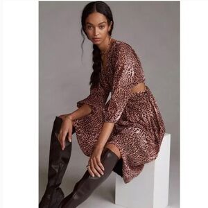 Anthropologie RANNA GILL Leopard Print Cut-out Midi Dress
